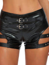 ZASUWA Female Sexy Faux Leather Hollow Out with Metal Booty Shorts