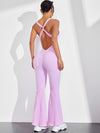 ZASUWA Female Cross Back Scrunch Bum Flare Ribbed Jumpsuit