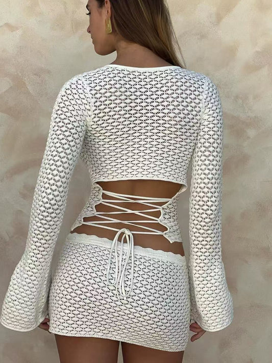 ZASUWA Female Solid Color Sexy 2-Pieces Fishnet Without Bikini Set Cover Up