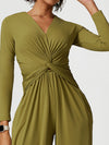 ZASUWA Female Deep V Collar Folds Twist Split Jumpsuit
