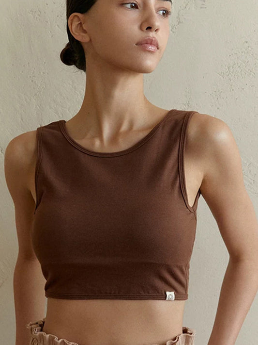 ZASUWA Female Sexy Solid Color Backless Round Neck Quick Dry Tank