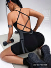 ZASUWA Female Hollow Out Net Cross Back Elastic Tight Romper