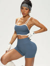 ZASUWA Female Contrast Color Cross Back Elastic Tight Short Tracksuit