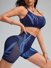 ZASUWA Female Fishnet Stripes Backless Stitch Elastic Tight Short Tracksuit