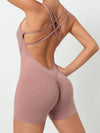 ZASUWA Female Solid Color Push Up Design Cross Back Quick Dry Scrunch Bum Romper