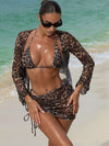 ZASUWA Female Sexy Leopard Print Mesh 4-Pieces Bikini Set