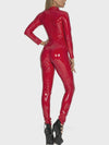 ZASUWA Female Zipper Glossy PU Faux Leather Jumpsuit