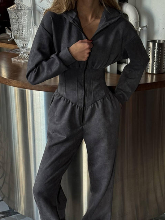 ZASUWA Female Half Zipper Hooded Jumpsuit