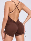 ZASUWA Female V-neck Cross Back Scrunch Bum Drawstring Romper