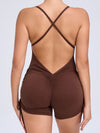 ZASUWA Female V-neck Cross Back Scrunch Bum Drawstring Romper