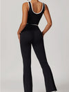 ZASUWA Female Contrast Color Deep V Collar Backless Flare Tracksuit