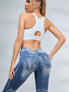ZASUWA Female Deep V Back Denim Scrunch Bum Leggings