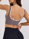 ZASUWA Female V-neck Contrast Color Stripe Quick Dry Backless with Chest Pads Sports Bras
