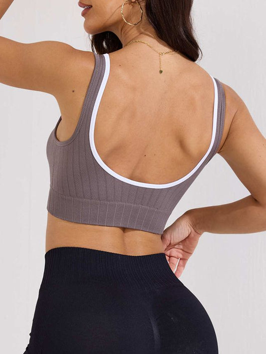 ZASUWA Female V-neck Contrast Color Stripe Quick Dry Backless with Chest Pads Sports Bras