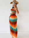 ZASUWA Female Sexy Hot Tie-dye Weave Rainbow Contrast Color 3-Pieces Bikini Set