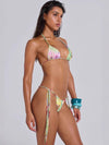 ZASUWA Female Sexy Flower Sequin Tassel Mesh 3-Pieces Lace-up Bikini Set