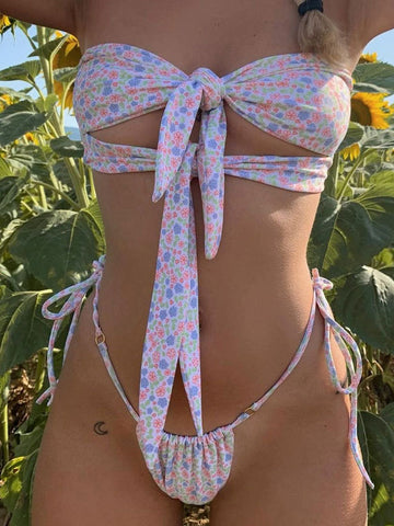 ZASUWA Female Sexy Solid Color Bow-knot Cute Print Bikini Set