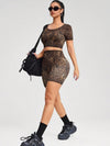ZASUWA Female Leopard Print U Collar Short Tracksuit