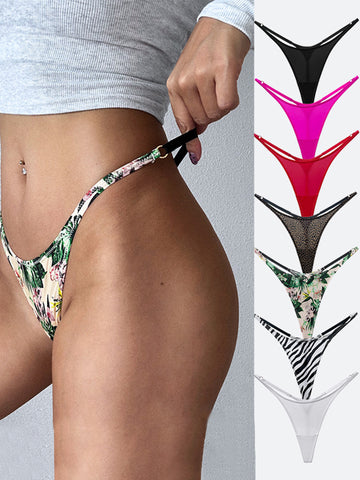 ZASUWA Female Sexy Silk Solid Color Print T-Back Panties
