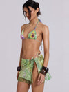 ZASUWA Female Sexy Flower Sequin Tassel Mesh 3-Pieces Lace-up Bikini Set