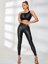 ❤ZASUWA Female Fly Eye Contrast Color Fly-eye PU Zipper Hip-lift Tracksuit