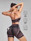 ZASUWA Female Fishnet Cross Back Stripes Contrast Color Short Tracksuit