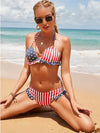 ZASUWA Female Sexy Flags Print Flounce Backless Bikini Set