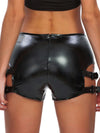 ZASUWA Female Sexy Faux Leather Hollow Out with Metal Booty Shorts