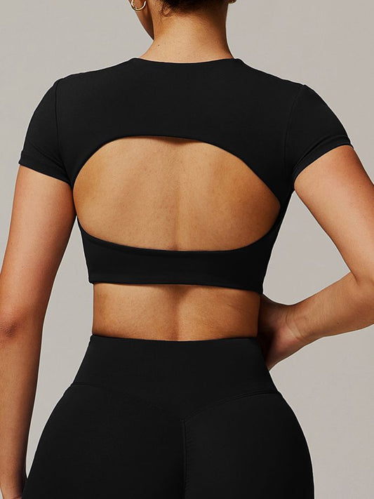 ZASUWA Female Solid Color Backless with Pads Cropped Short Sleeves
