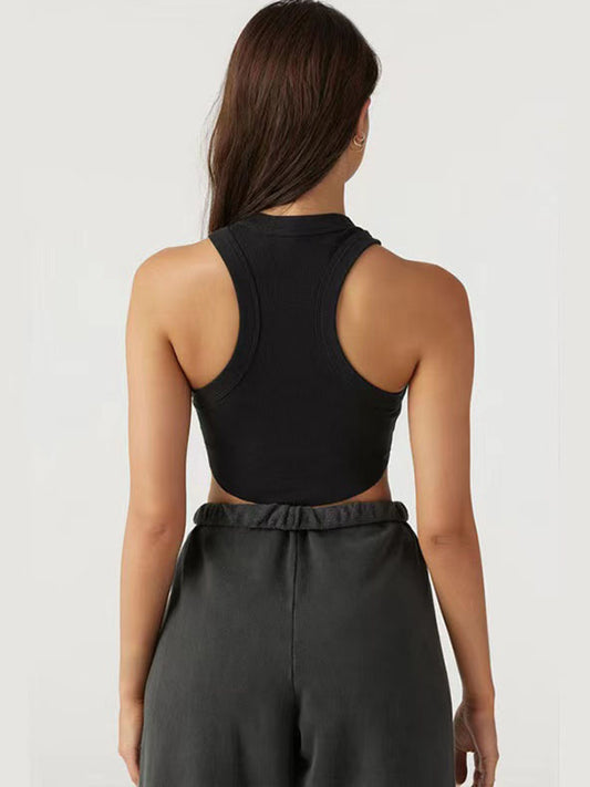 ZASUWA Female Solid Color Ribbed Elastic Tight with Chest Pads Tank