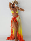 ZASUWA Female Gradient Contrast Color Flounce Mesh 3-Pieces Bikini Set