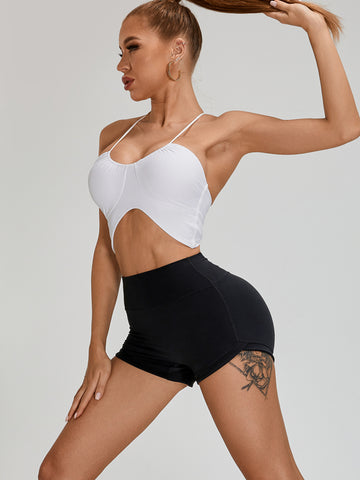 ZASUWA Female Scrunch Bum Halter Folds Pleated Backless Short Tracksuit