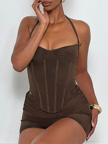 ZASUWA Female Elastic Tight Halter Backless Short Tracksuit