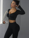 ZASUWA Female Ribbed Zipper Solid Color Tracksuit