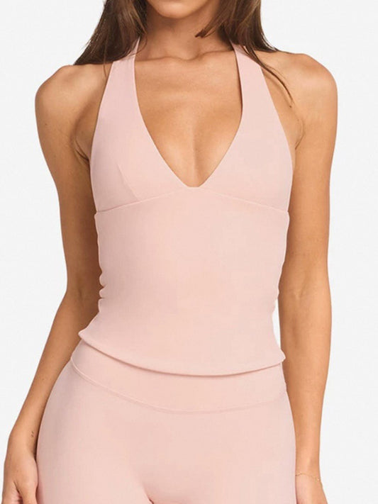 ZASUWA Female Solid Color V-neck Halter Backless with Chest Pads Quick Dry Tank