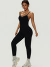 ZASUWA Female Sexy Cross Back Contrast Color Elastic Tight Quick Dry Jumpsuit