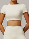 ZASUWA Female Solid Color Backless with Pads Cropped Short Sleeves