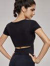 ZASUWA Female Hollow Out Backless U Collar Ribbed Short Sleeves