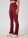 ZASUWA Female Solid Color Flare Folds High-rise Leggings