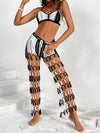 ZASUWA Female Sexy Contrast Color Fishnet Hollow Out 2-Pieces Without Bikini Set Swimwear Cover-up