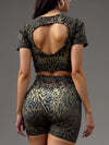 ZASUWA Female Leopard Print U Collar Short Tracksuit
