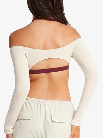 ZASUWA Female Sexy Solid Color Backless Elastic Tight Long Sleeves