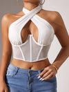 ZASUWA Female Sexy Mesh Hollow Out Halter Lace-up Tanks