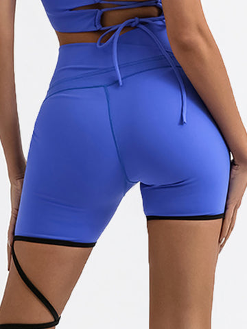 ZASUWA Female Contrast Color Lace-up Quick Dry Elastic Tight High-rise Shorts