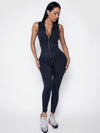 ❤ZASUWA Female Sexy Sheer Mesh Back Deep V Back Scrunch Bum Zipper Jumpsuit