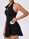 ZASUWA Female Stand up collar Backless 2 in1 Pocket Short Dress