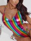 ZASUWA Female Sexy Rainbow Color Cross Back Lace-up One Piece