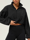 ZASUWA Female Fleece Half Zipper Drawstring Cropped Hoodie
