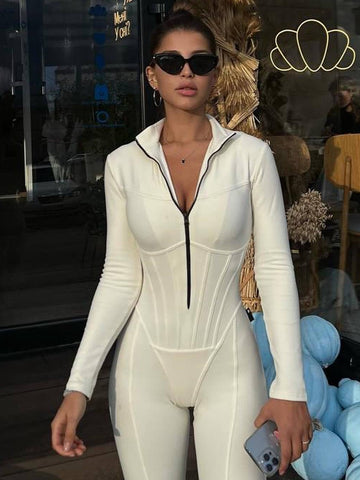 ZASUWA Female Fashion Zipper Tummy Control Fleece Jumpsuit