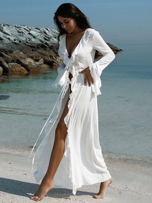 ZASUWA Female Sexy Mesh Swimwear Without Bikini Set Cover-up Oversized Hem Dress